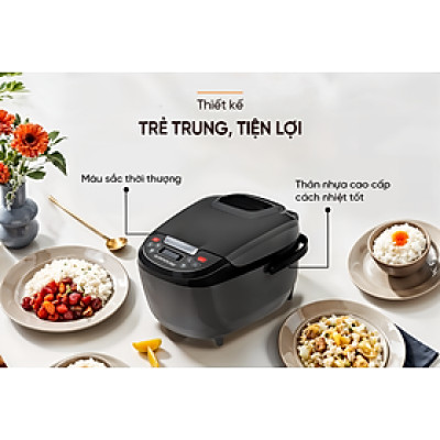 Nồi cơm điện tử 1.8L Sunhouse SHD8909B - 6 chế dộ, giữ ấm 12 tiếng - Mâm nhiệt lớn, cơm dẻo, chín đều - Hàng chính hãng