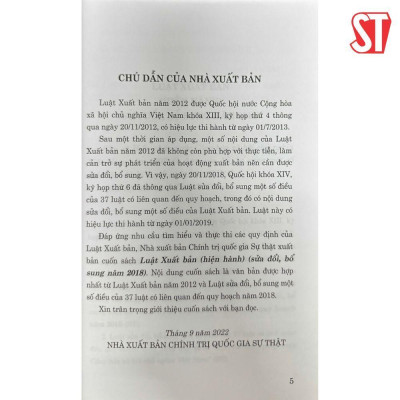 Sách - Luật Xuất Bản (Hiện Hành) (Sửa Đổi, Bổ Sung Năm 2018) - NXB Chính Trị Quốc Gia