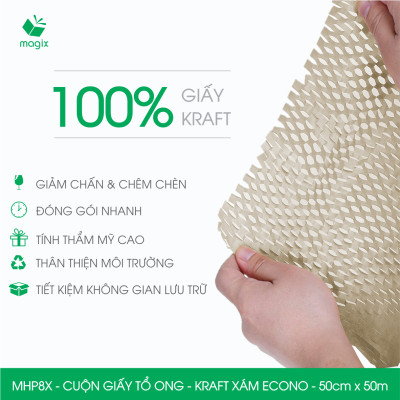 MHP8X - 50cm x 50m - Cuộn giấy tổ ong chống sốc - Kraft xám Siêu Tiết Kiệm ECONO
