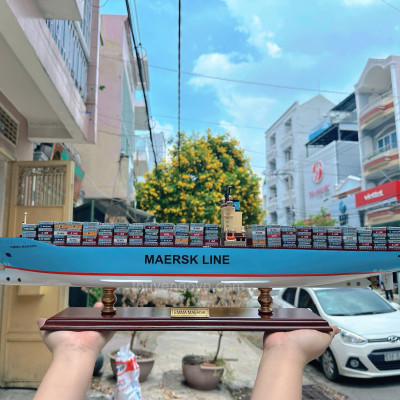 Mô Hình Thuyền Gỗ Trang Trí, tàu container, Thuyền Thương Mại EMMA MAERSK, thuyền chở hàng, hàng chính hãng