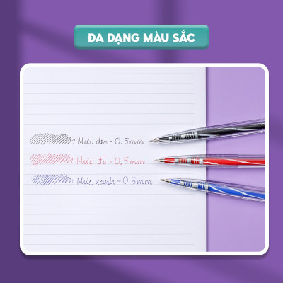 Combo 5/10/20 Bút bi Thiên Long FO-03 ngòi 0.5mm mực xanh đỏ đen cấu tạo 3 cạnh dễ cầm mực không độc hại tiêu chuẩn quốc tế
