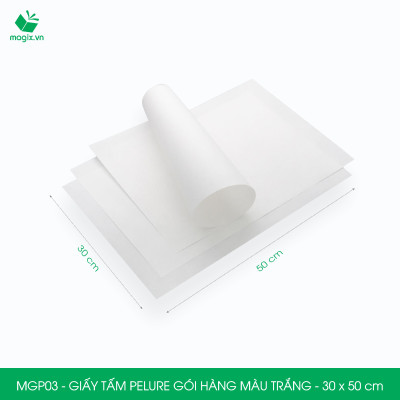 MGP03 - 30x50 cm - 100 tấm giấy Pelure trắng gói hàng, giấy chống ẩm 2 mặt mịn, giấy bọc hàng thời trang