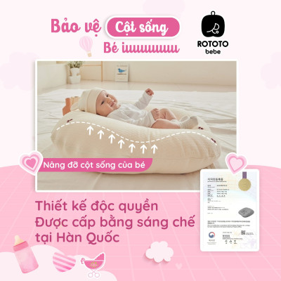 Gối chống trào ngược cho bé - Gối chữ C cao cấp nhập khẩu ROTOTO (Hồng họa tiết gấu)