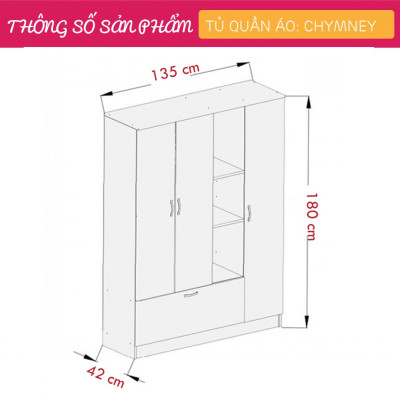 Tủ quần áo hiện đại kiểu dáng đẹp SMLIFE Chymney