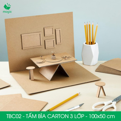TBC02 - 100x50 cm - 5 tấm bìa carton 3 lớp nguyên tấm cứng cáp, bìa gói hàng, bìa mô hình
