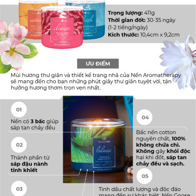 Nến ly 3 bấc Aromatherapy Goose Creek (411g) - Vanilla & Rose Petals