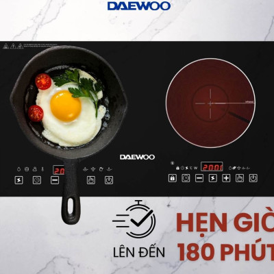 Bếp Đôi Điện Từ Hồng Ngoại Daewoo DWHB-3801C, mặt kính pha lê bóng 3800W, phù hợp mọi loại nồi - Hàng chính hãng