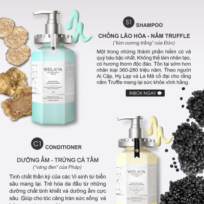 Set quà tặng cao cấp gồm Dầu gội xả phục hồi đa tầng nấm Truffle Weilaiya và Kem ủ trắng vỏ bồ đào Weilaiya Niacinamide Brightening Scrub - Gói hộp quà sang trọng