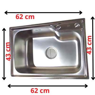 Chậu chén inox 1 hộc kích thước 62x43x23 cm (đầy đủ bộ xả)