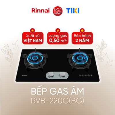 Bếp gas âm Rinnai RVB-220G(BG) mặt bếp kính và kiềng bếp gang - Hàng chính hãng.