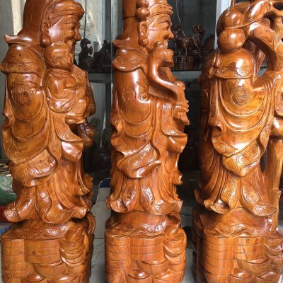 Tượng tam đa phúc lộc thọ bằng gỗ hương đá kt cao 60