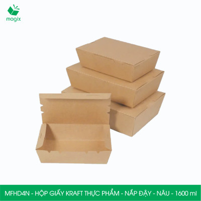 MFHD4N - Combo 50 hộp giấy kraft thực phẩm 1600ml, hộp đựng thức ăn nắp đậy màu nâu, hộp gói đồ ăn mang đi