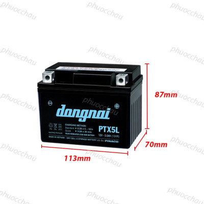 Ắc quy Đồng Nai PTX5L 12V-3.5Ah Wave RS Rsx Rsv S, Nouvo456, Airblade110, Hayate X-Bike SKY Exciter Luvias Cub