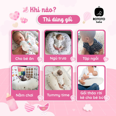 Gối chống trào ngược cho bé - Gối chữ C cao cấp nhập khẩu ROTOTO (Vàng họa tiết chim sẻ)