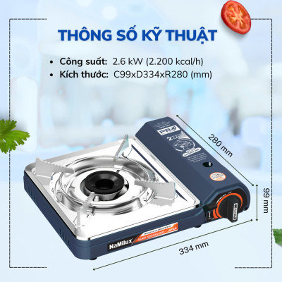 Bếp Gas Mini/ Du Lịch Cao Cấp NaMilux PL2021PS/ Van Ngắt Gas An Toàn 2 Cấp Tự Động - Giải Pháp Chống Nổ/ Hàng Chính Hãng