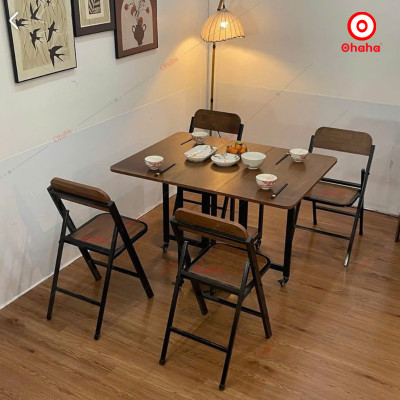 [Kèm Ảnh Thực Tế - Miễn phí vận chuyển & Lắp đặt] BÀN ĂN GẤP GỌN THÔNG MINH CÓ GHẾ VÀ BÁNH XE OHAHA - BA023