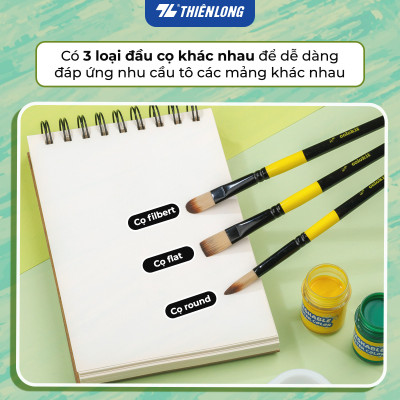 Bộ 5 Cọ vẽ màu nước đầu Round/ Flat/ Filbert Thiên Long Colokit