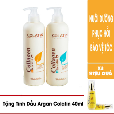 Trọn Bộ Gội - Xả Colatin 500ml Siêu Tiết Kiệm Siêu Mềm Mượt - Tặng Tinh Dầu Colatin