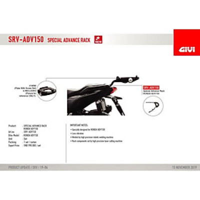 Baga Givi SRV ADV 150 - Cảng xe ADV 150 kèm đế M5M và ốc gắn