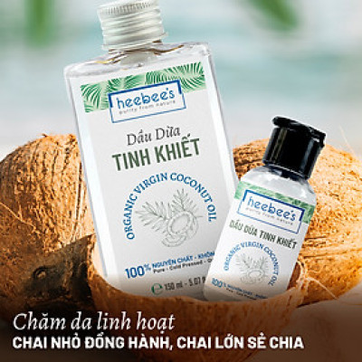 Dầu Dừa Nguyên Chất Ép Lạnh Heebee’s 100% Tự Nhiên, Không Mùi, Đa Năng, Dưỡng Ẩm Da & Tóc 50/150ml