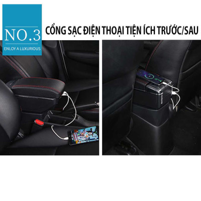 Hộp Tỳ Tay Ôtô Dành Cho HONDA BRIO -Tích Hợp 7 Cổng USP, Kết Hợp Hộp Lưu Trữ Mở Xoay Lắp Hộp 
