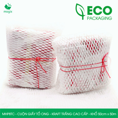 MHP8TC - 50cm x 50m - Cuộn giấy tổ ong chống sốc - Kraft trắng Cao Cấp - Giấy gói hàng, gói quà