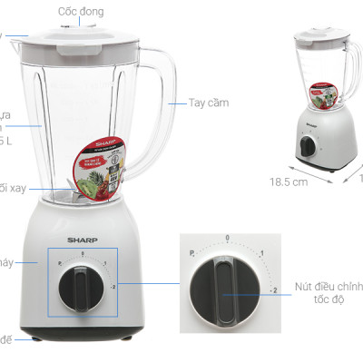 Máy Xay Sinh Tố Sharp EM-S154PV-WH - Hàng Chính Hãng