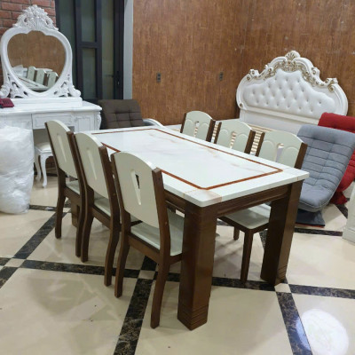 Bộ bàn ăn nhập khẩu Tundo bàn 1m6 và 6 ghế sang trọng, hiện đại 