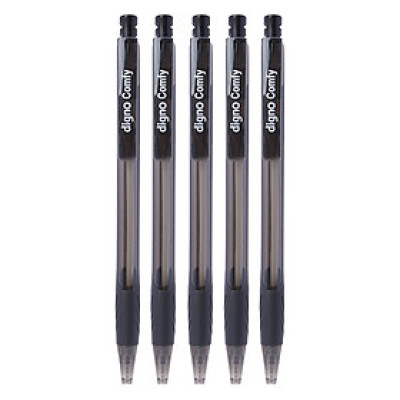Vỉ 5 Cây Viết Bi Gel Bấm Digno Comfy - Mực Đen
