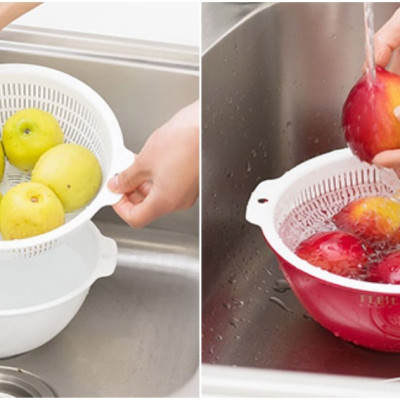 Hộp đựng/cất bảo quản thực phẩm ( Chữ nhật 2000ml ) + 01 Rổ nhựa 2 lớp (1.5 L) cao cấp ( Giao hàng ngẫu nhiên ) - Hàng nội địa Nhật Bản.