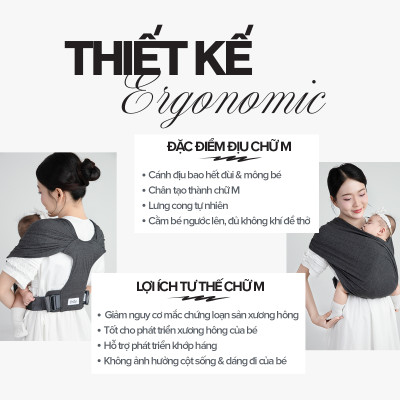 [Thiết Kế Mới - Màu Olive] Địu Vải Em Bé Sling Baby Sling Nova/Nova Plus Dễ Địu Êm Vai An Toàn Cho Bé 0–24 Tháng