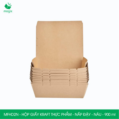 MFHD2N - Combo 25 hộp giấy kraft thực phẩm 900ml, hộp đựng thức ăn nắp đậy màu nâu, hộp gói đồ ăn mang đi