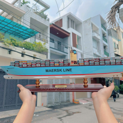 Mô Hình Thuyền Gỗ Trang Trí, tàu container, Thuyền Thương Mại EMMA MAERSK, thuyền chở hàng, hàng chính hãng