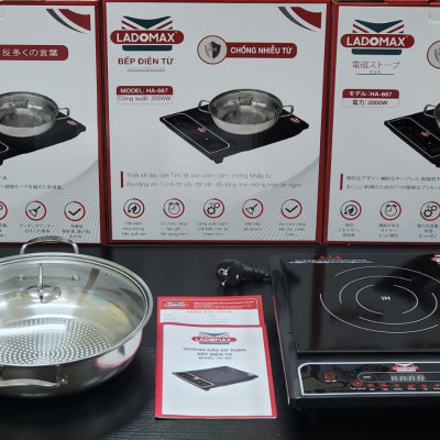 Bếp điện từ Ladomax Ha667 tặng kèm nồi lẩu inox, Phím cơ, bảo hành 12 tháng-Nấu nhanh sôi-Hàng Chính Hãng