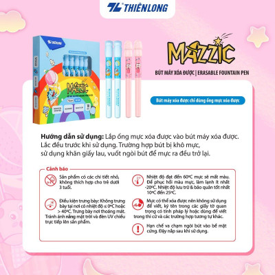 Combo Bút máy và 10 Ống mực xóa được Mazzic Thiên Long - Ngòi cải tiến, trơn, êm với ống mực không lắng cặn