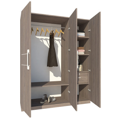 Tủ quần áo gỗ MDF Tundo 3 cánh 2 ngăn kéo màu gỗ xám 160 x 55 x 200cm