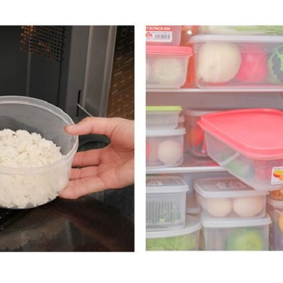 Set 02 Hộp nhựa cao cấp bảo quản thực phẩm Nakaya hình tròn, có nắp mềm 1300ml - Nội địa Nhật Bản