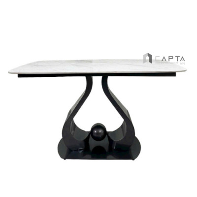 Bàn ăn lớn mặt đá ceramic 1m8 TN1230-18E Bàn tiếp khách mặt đá chân thép sơn carbon màu đen tại tp hcm