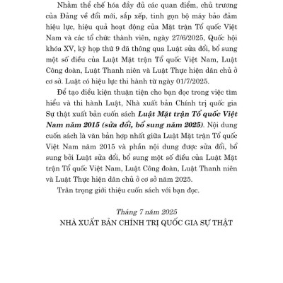 Luật mặt trận tổ quốc Việt Nam năm 2015 (sửa đổi, bổ sung năm 2025)