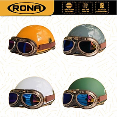 Mũ bảo hiểm xe máy 1/2 Rona haly luxury kèm kính phi công viền đồng cao cấp chính hãng