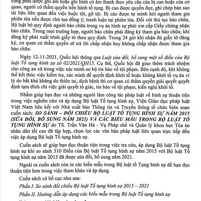 So Sánh-Đối Chiếu Bộ Luật Tố Tụng Hình Sự Năm 2015 (Sửa Đổi Bổ Sung Năm 2021) Và Các Biểu Mẫu Trong Bộ Luật Tố Tụng Hình Sự