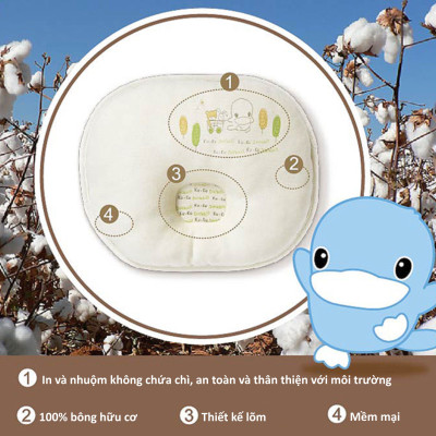 GỐI LÕM CHỐNG BẸP ĐẦU CHO BÉ TỪ SƠ SINH BẰNG VẢI ORGANIC KUKU KU2052 - SIZE 23x28 CM