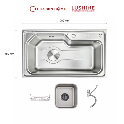 Bộ chậu rửa chén INOX 304 LUSHINE D001 chống ồn, chống hôi, bề mặt Nano Linen chống xước bển bỉ - Hoa Sen Home - Hàng chính hãng