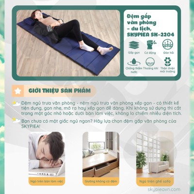 Đệm Gấp Văn Phòng - Tặng Kèm Gối Hơi - Chất Liệu Bông Ngọc Trai Dài 190x70 Cm, Dày 1 Cm - Đệmệm Gấp Ngủ Trưa Văn Phòng Siêu Nhỏ Gọn - Foldable Sleeping Office Mattress