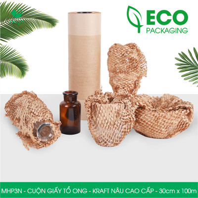 MHP3N - 30cm x 100m - Cuộn giấy tổ ong chống sốc - Kraft nâu Cao Cấp - Giấy gói hàng, gói quà