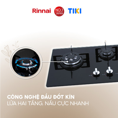 Bếp gas âm Rinnai RVB-312BG mặt bếp kính và kiềng bếp men - Hàng chính hãng.
