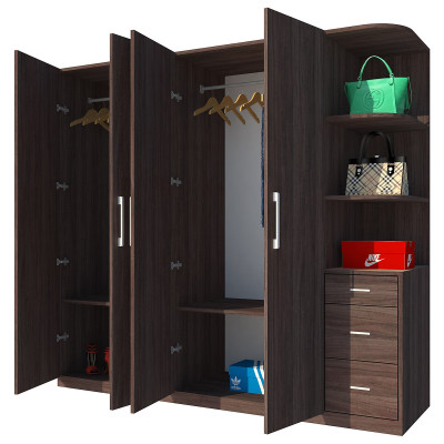 Tủ quần áo gỗ MDF Tundo 4 cánh 3 ngăn kéo màu nâu 220 x 55 x 200cm