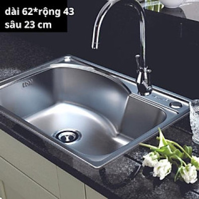 Chậu chén inox 1 hộc kích thước 62x43x23 cm (đầy đủ bộ xả)