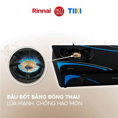 Bếp gas dương Rinnai RV-3715GL(BC) mặt bếp kính và kiềng bếp men - Hàng chính hãng.
