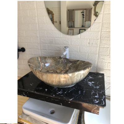 CHẬU ELIP VÂN ĐÁ VÀNG NÂU GRVL 0680